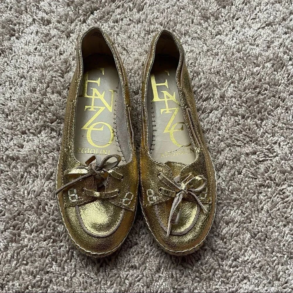 Enzo Angiolini Gold Leather Espadrille Boat Shoe Loafers Size 7.5